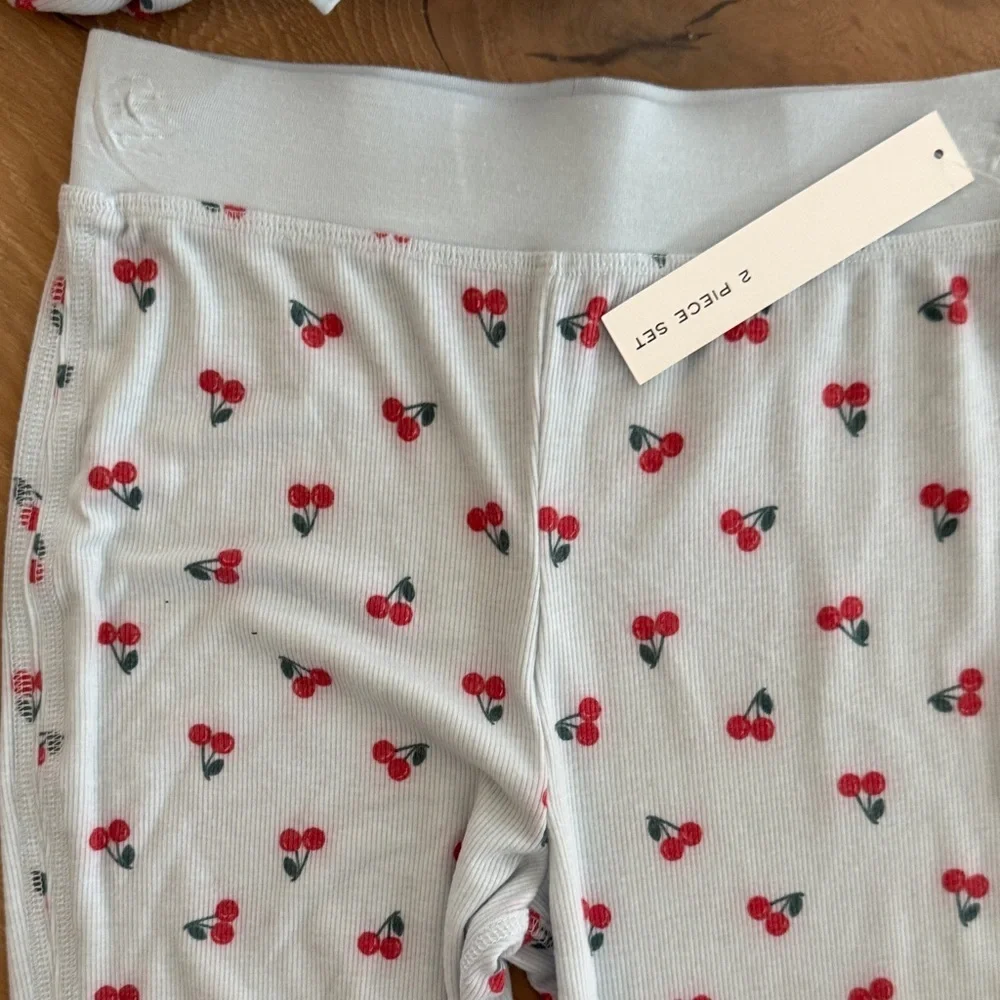 NWT Aqua Light Blue Cherry Print Kids Pajama Set